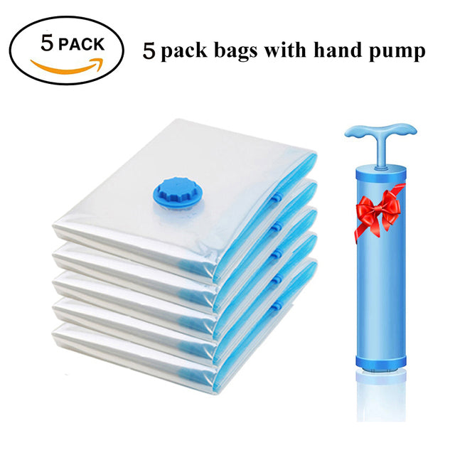 Vacuum Storage Bags Space Saver 80% More Compression Organizer Vacuum Sealer Bags with Travel Hand Pump for Blankets Clothes